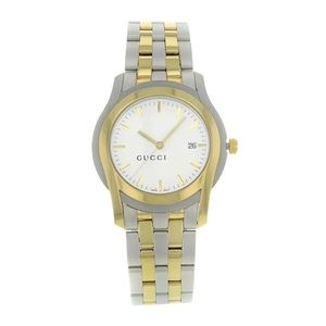Gucci 5500 XL Two-Tone Steel 38mm Date White Dial Quartz Unisex Watch YA055216